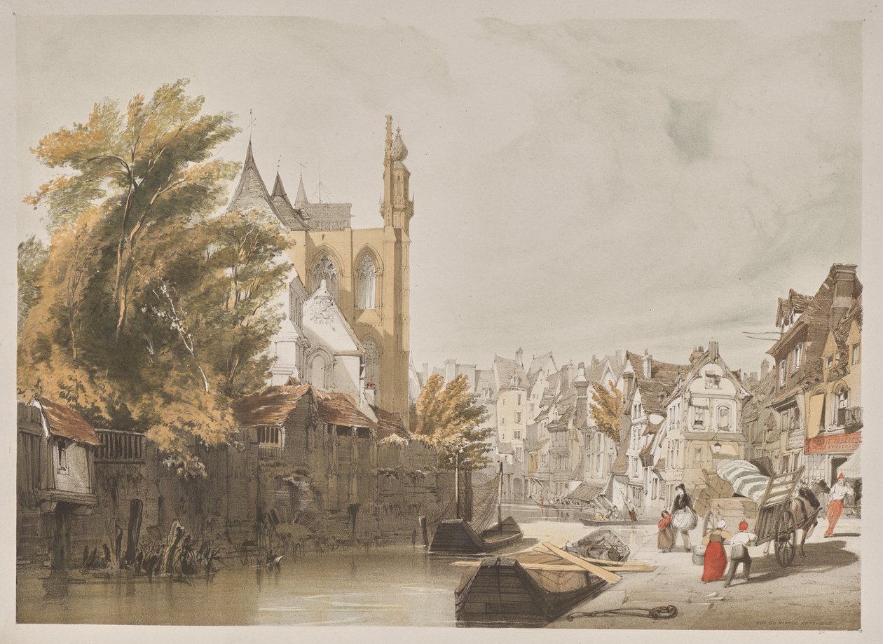 Arquitetura pitoresca em Paris, Ghent, Antuérpia, Rouen: Rue du Rivage, Abbeville, França de Thomas Shotter Boys