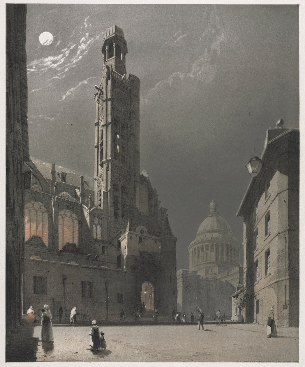 Arquitetura pitoresca em Paris, Gante, Antuérpia, Rouen: St. Etienne du Mont ..., 1839. de Thomas Shotter Boys