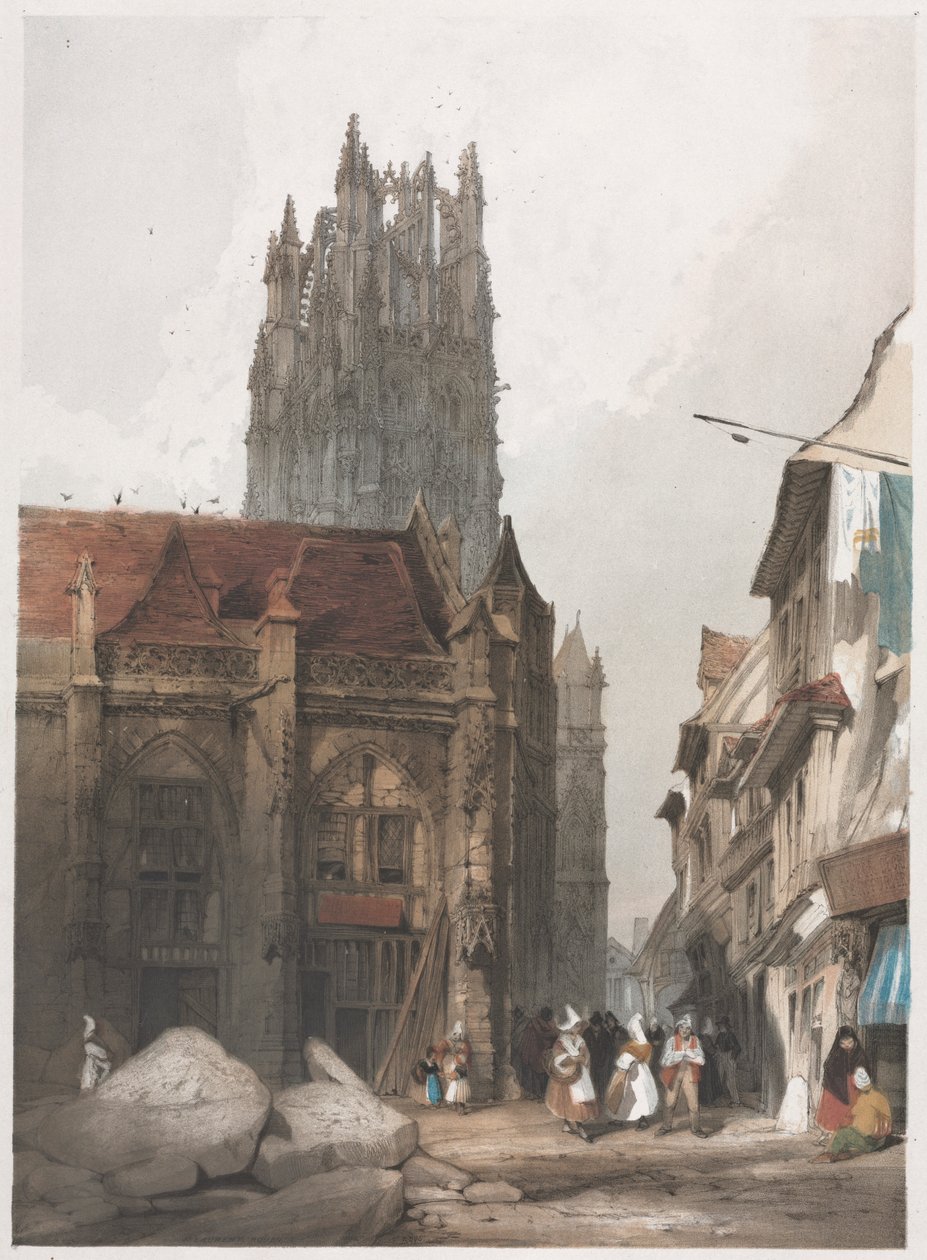 Arquitetura pitoresca em Paris, Ghent, Antuérpia, Rouen: St. Laurent, Rouen, França, 1839. de Thomas Shotter Boys