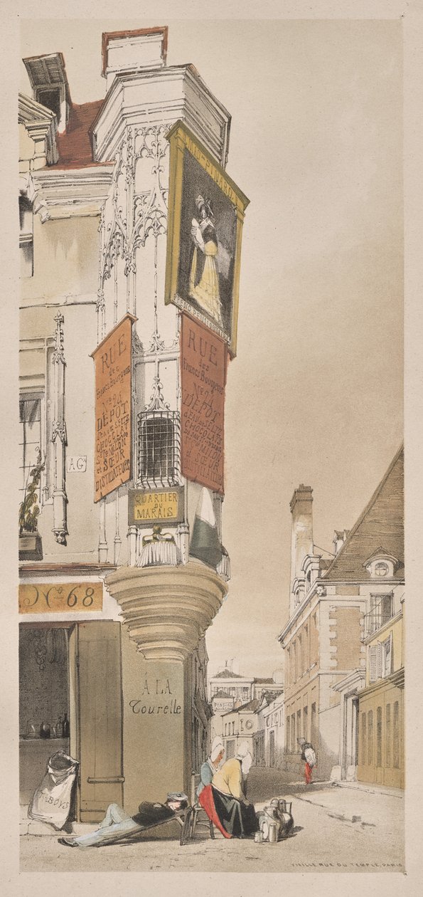 Arquitetura pitoresca em Paris, Ghent, Antuérpia, Rouen: Old Rue du Temple, Paris de Thomas Shotter Boys