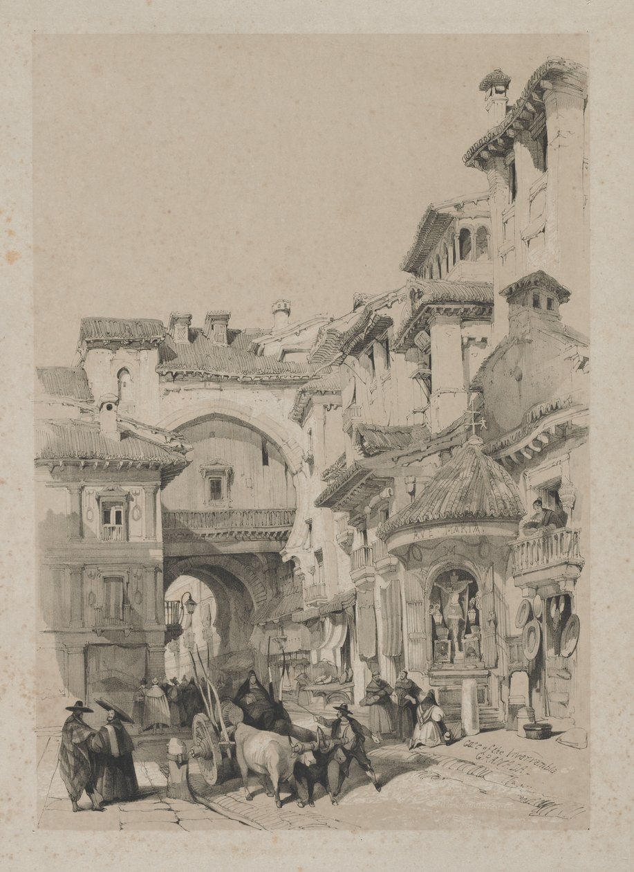 Esboços pitorescos na Espanha: Portão da Vivarrambla, Granada, 1837. de Thomas Shotter Boys