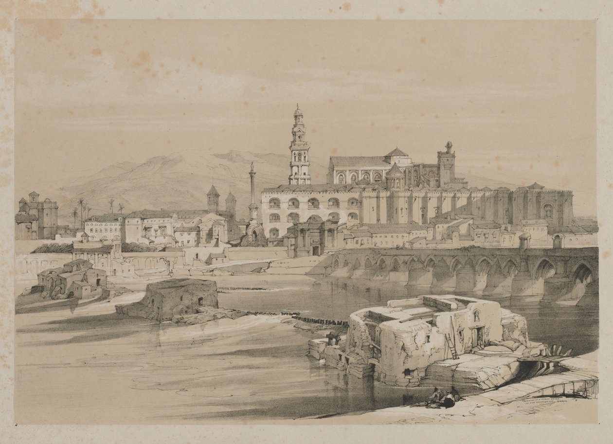 Esboços pitorescos na Espanha: Restos de uma ponte romana no Guadalquiver, Córdoba de Thomas Shotter Boys