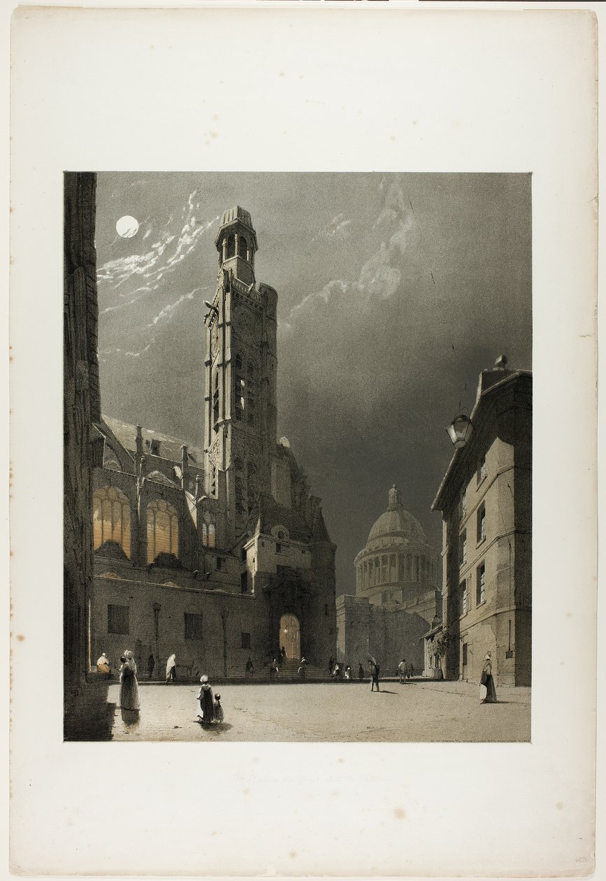 St. Etienne du Mont e o Panteão, Paris, placa 20 de Arquitetura Pitoresca em Paris, Gand, Antuérpia, Rouen, Etc. de Thomas Shotter Boys