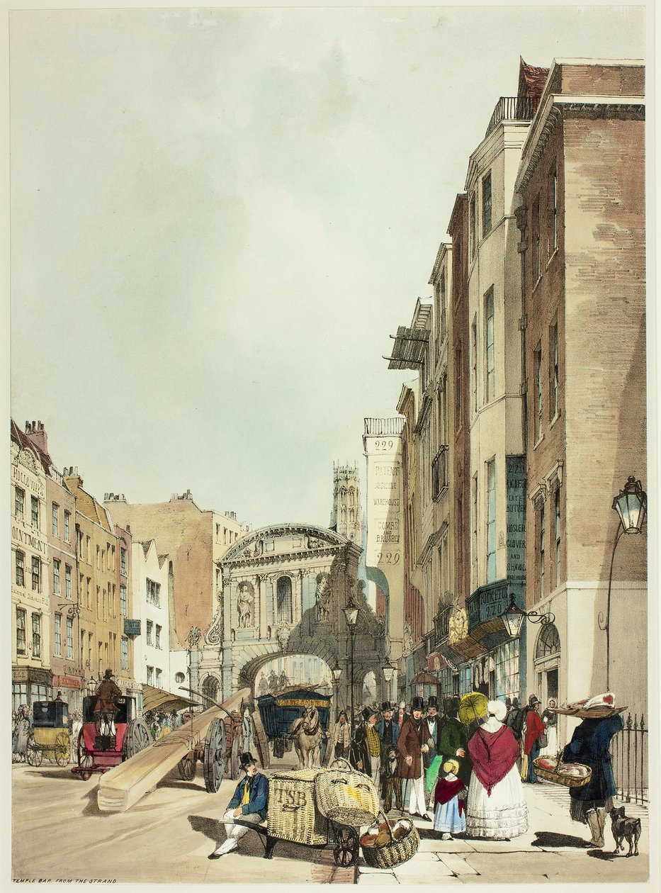 Temple Bar de The Strand, placa 22 de Original Views of London as It Is de Thomas Shotter Boys