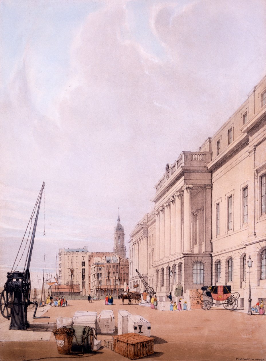 A alfândega, de "Londres como é desenhada da natureza" 1842 de Thomas Shotter Boys
