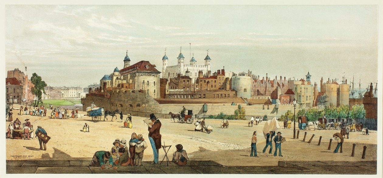 The Tower and Mint from Great Tower Hill, placa dois de Original Views of London as It Is de Thomas Shotter Boys