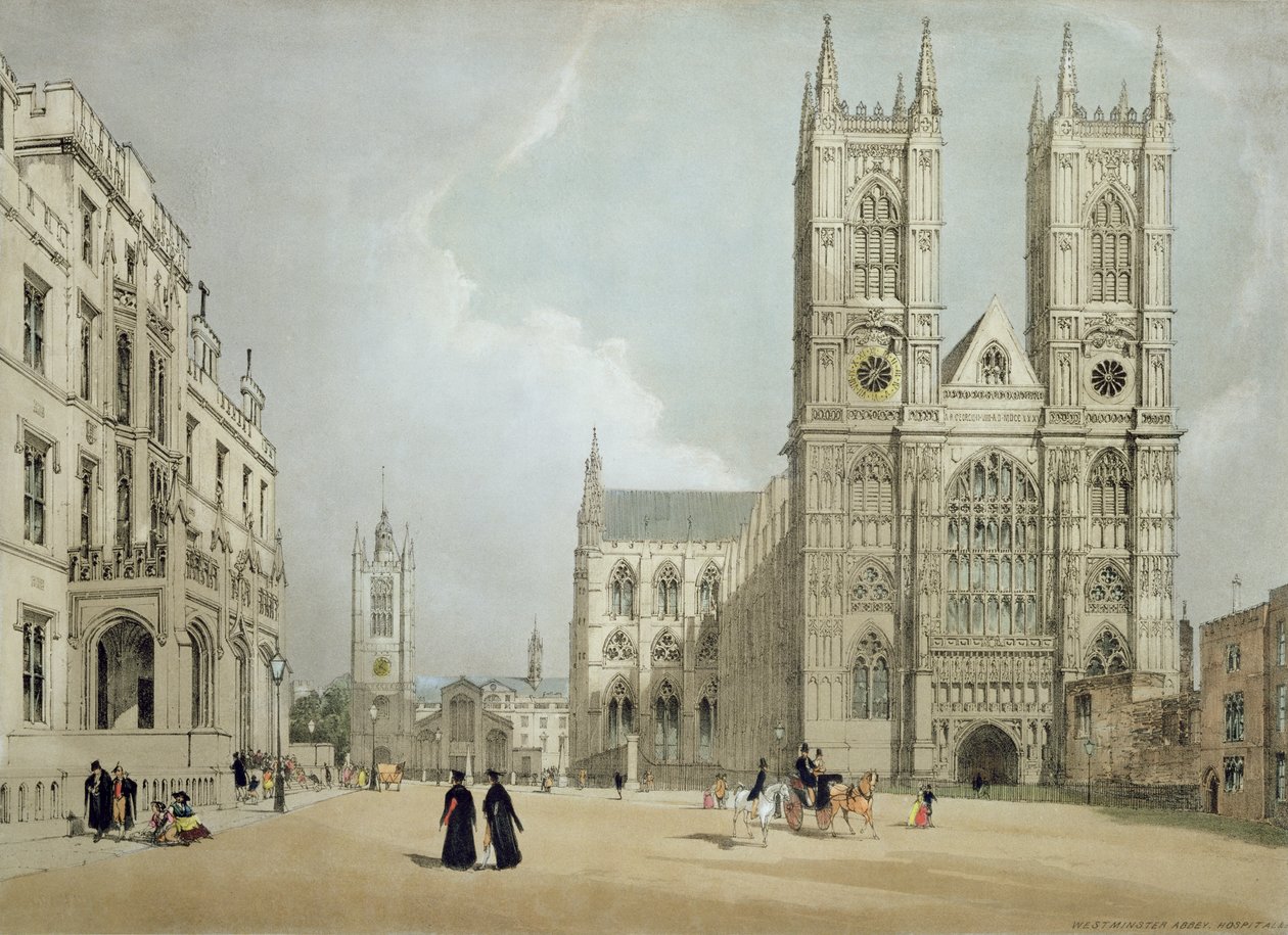 Abadia de Westminster e Hospital, de "London As It Is", gravada e publicada pelo artista, 1842 (ver 8674) de Thomas Shotter Boys