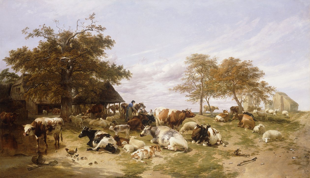 Uma fazenda de gado leiteiro nos pântanos, East Kent, 1859 de Thomas Sidney Cooper