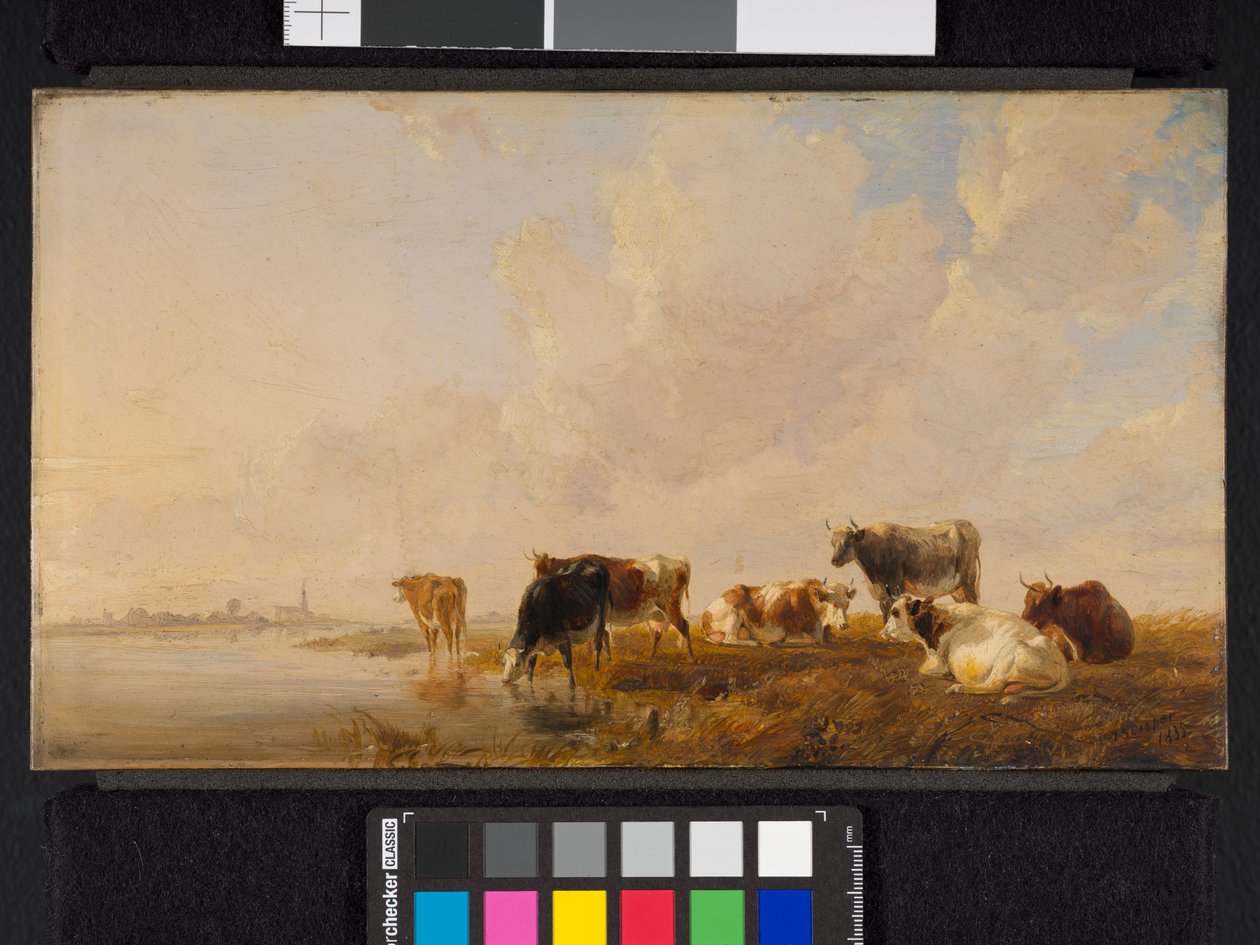 Gado perto de um rio, 1835 de Thomas Sidney Cooper