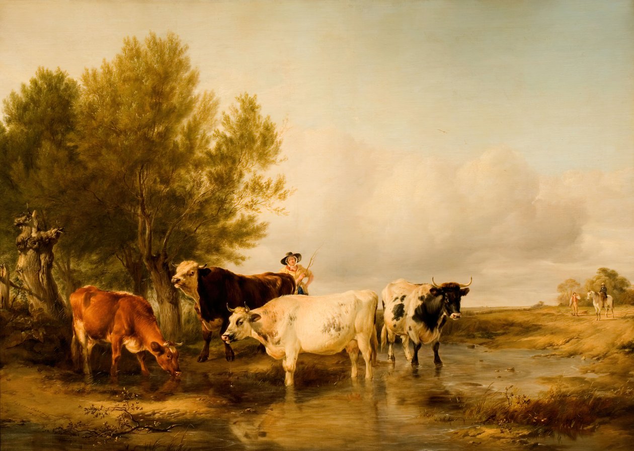 Gado em um córrego, 1841. de Thomas Sidney Cooper