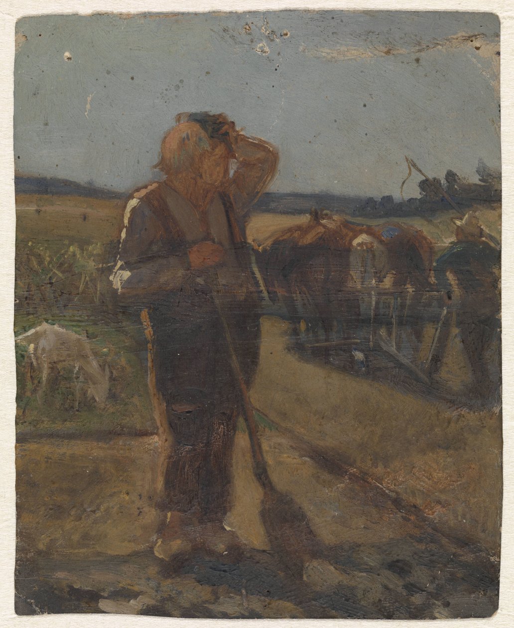 Agricultor de pé com pás no campo de Thomas Simon Cool