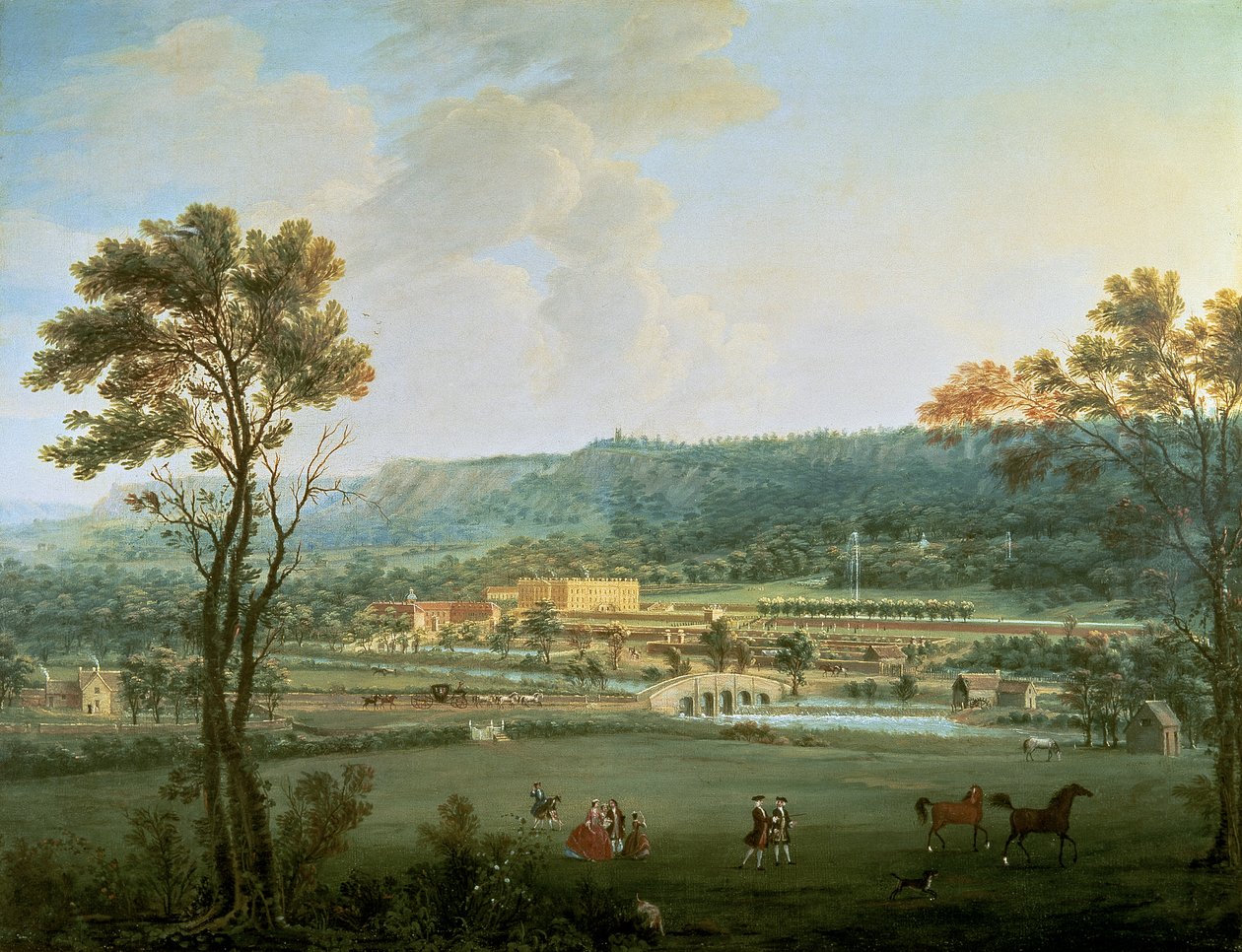 Uma vista de Chatsworth do sudoeste (óleo sobre tela) de Thomas Smith of Derby