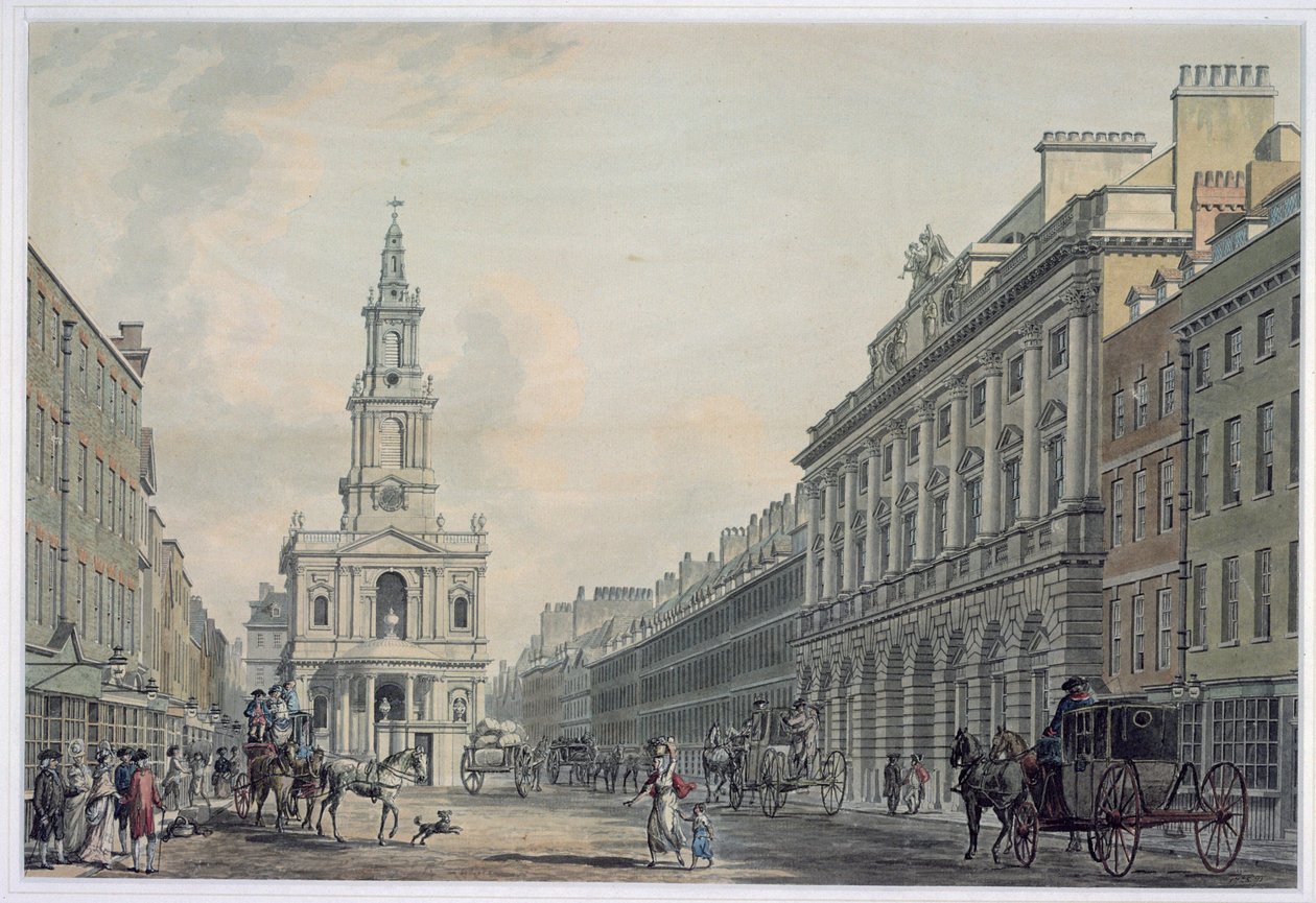 The Strand com Somerset House e St. Mary le Strand, 1781 (água) de Thomas Snr. Malton