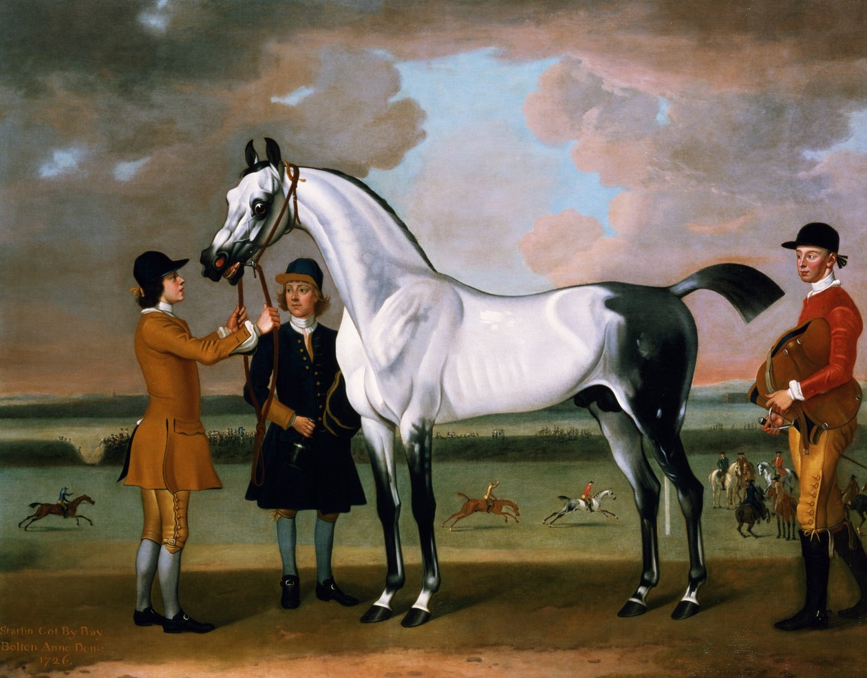 O "Starling" do Duque de Bolton com um jockey e um noivo na Newmarket de Thomas Spencer
