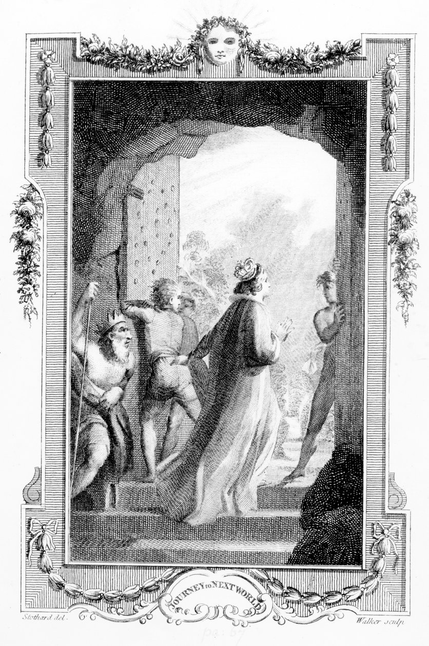 Ilustração de "Uma jornada deste mundo para o próximo", de Henry Fielding, gravada por Anthony Walker, 1783 de Thomas Stothard