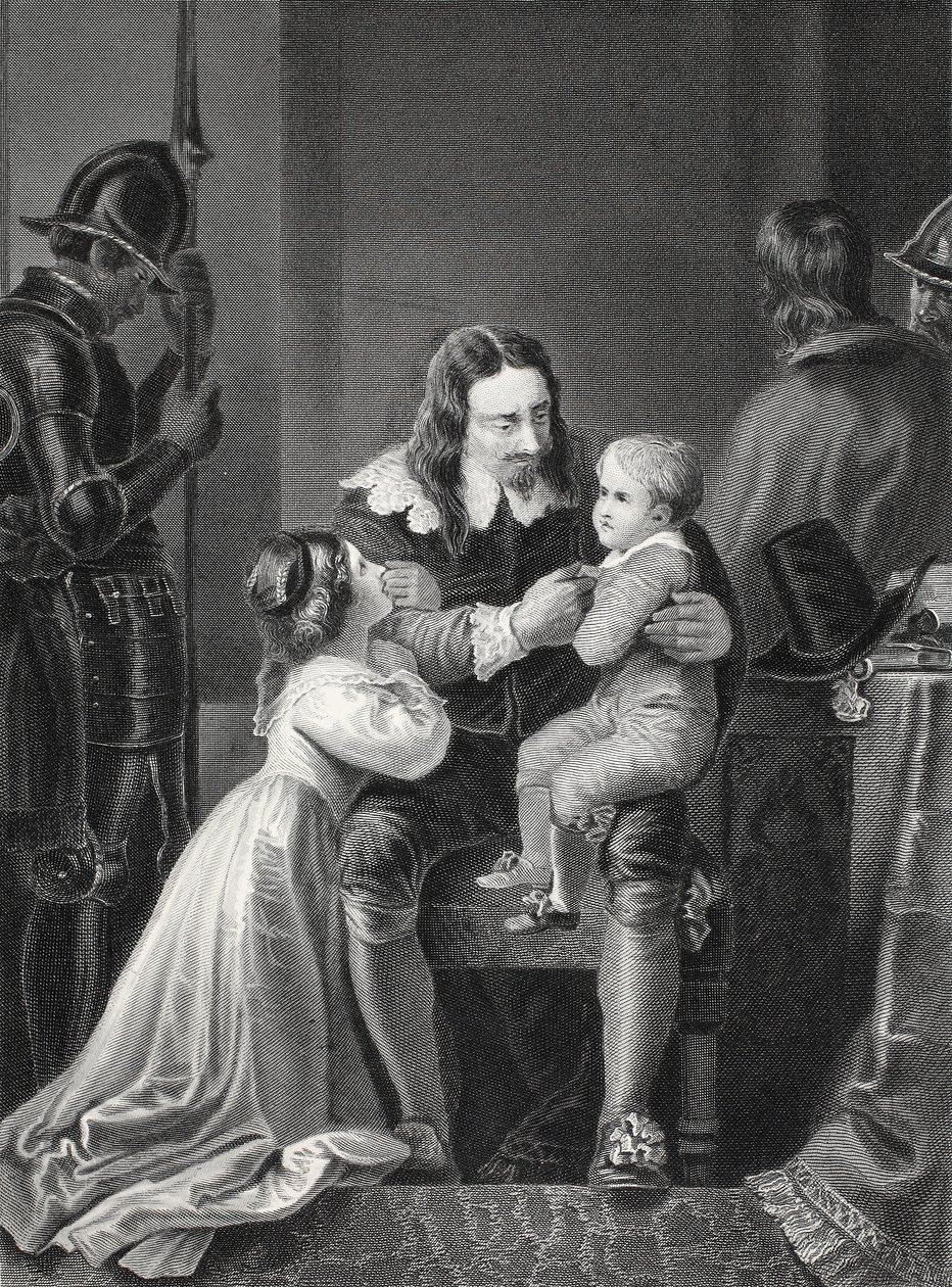 Rei Carlos I da Inglaterra despedindo-se de seus filhos antes de sua execução, gravado por AH Payne de Thomas Stothard