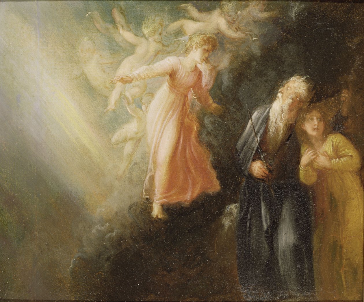 Prospero, Miranda e Ariel, de &39;The Tempest&39;, c.1799 (óleo sobre papel montado sobre tela) de Thomas Stothard