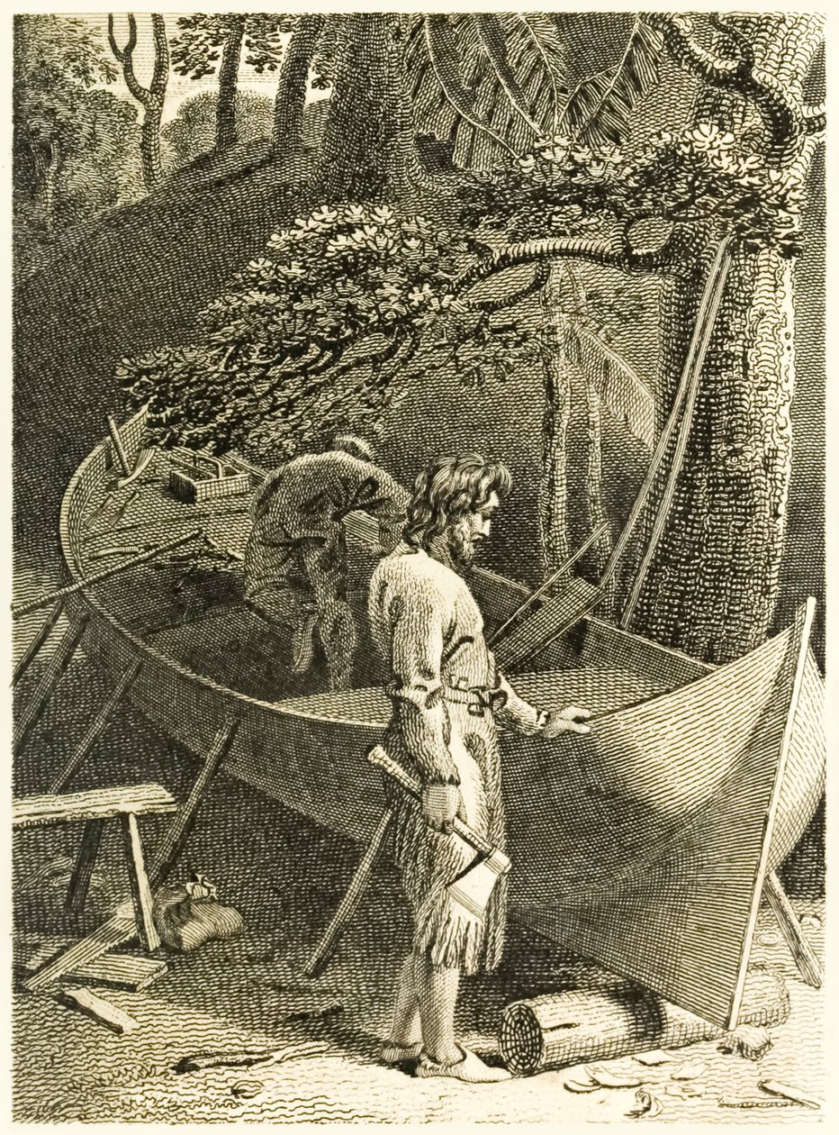 Robinson Crusoe e sexta-feira fazendo um barco da vida e estranhas aventuras surpreendentes de Robinson Crusoé, ou York, Mariner de Daniel Defoe de Thomas Stothard
