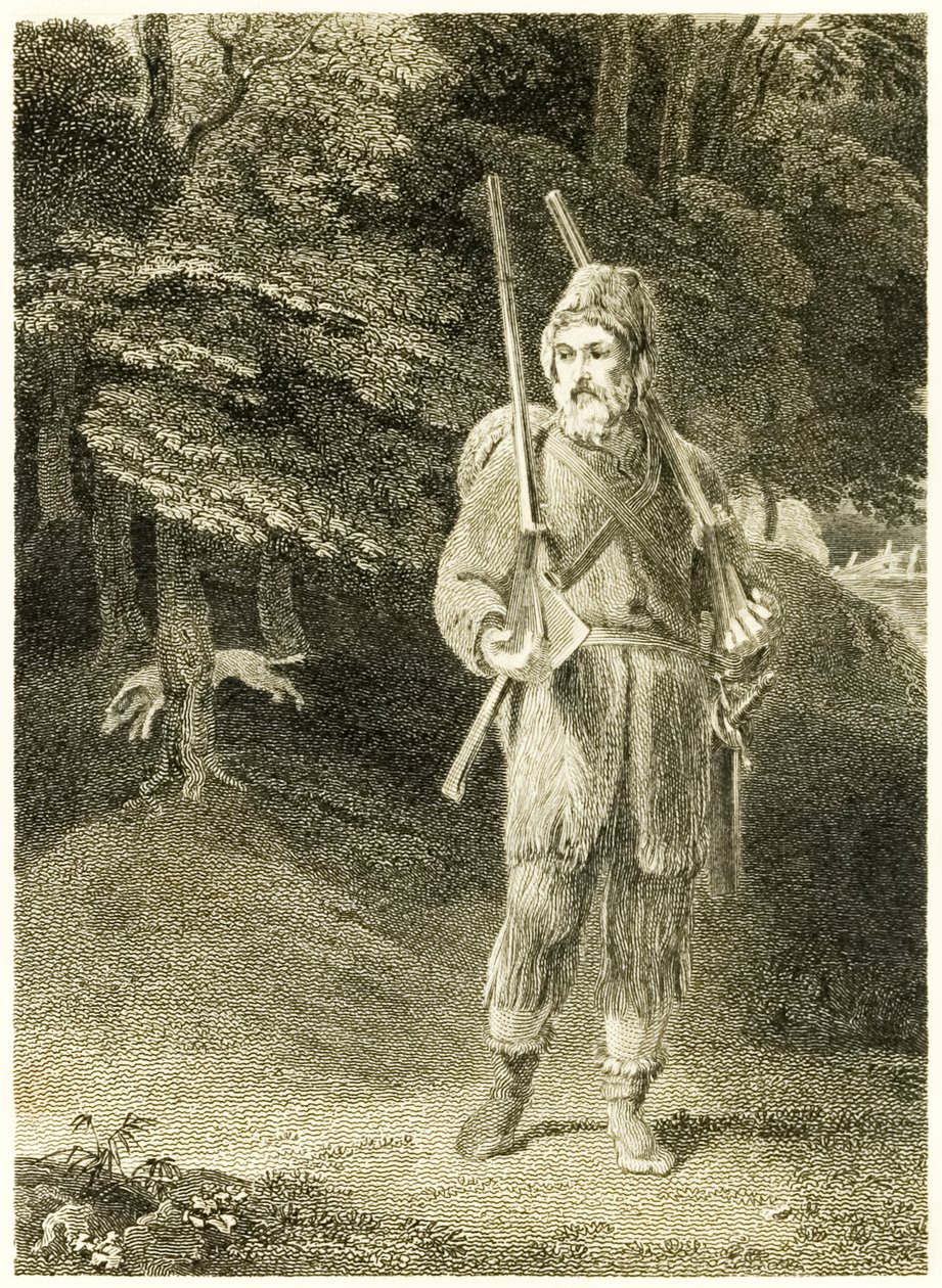 Caça de Robinson Crusoe da vida e estranhas aventuras surpreendentes de Robinson Crusoé, ou York, Mariner de Daniel Defoe de Thomas Stothard