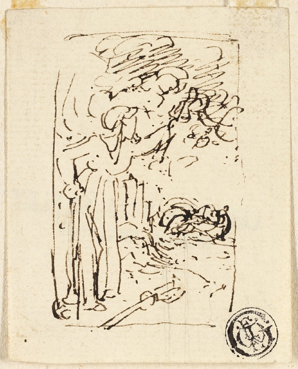 Esboço da figura apoiada na bengala de Thomas Stothard