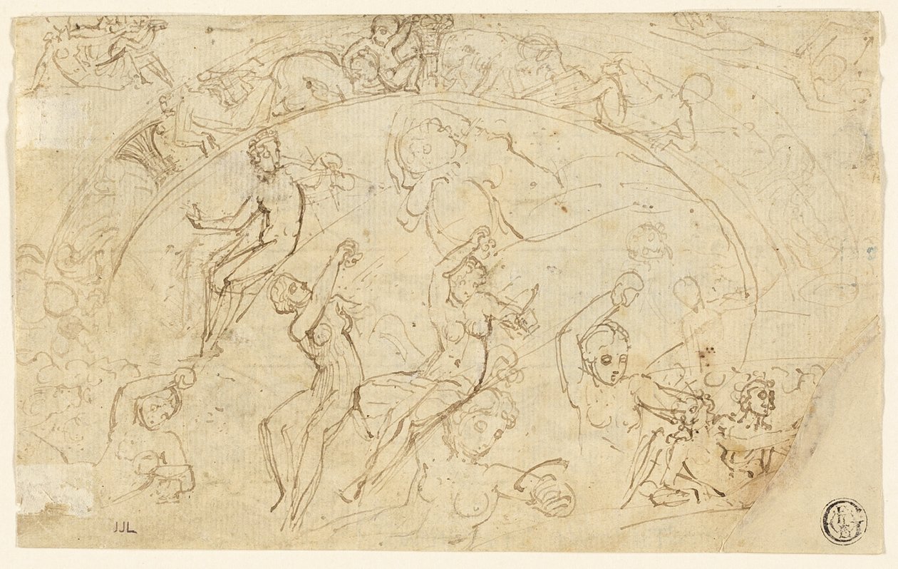 Esboços para Silver Salver (reto); Esboços de Frisos, Grupos de Mulheres (verso) de Thomas Stothard
