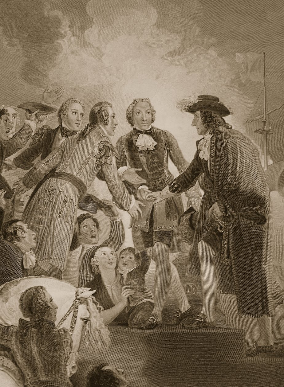 O desembarque de William 3 em Torbay, gravado por George Noble, ilustração de "The History of England", de David Hume pub. por R. Bowyer, Londres, 1812 de Thomas Stothard