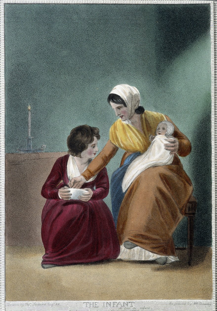 The Newborn - in "The 7 Ages of Man", de Shakespeare, doente. de W. Broniley, Londres de Thomas Stothard
