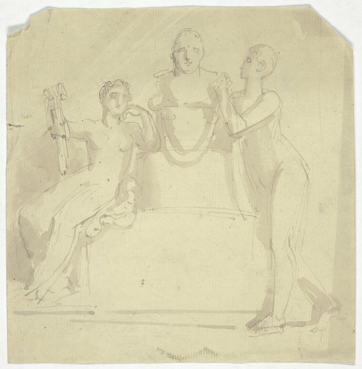 Duas figuras femininas com busto de Thomas Stothard