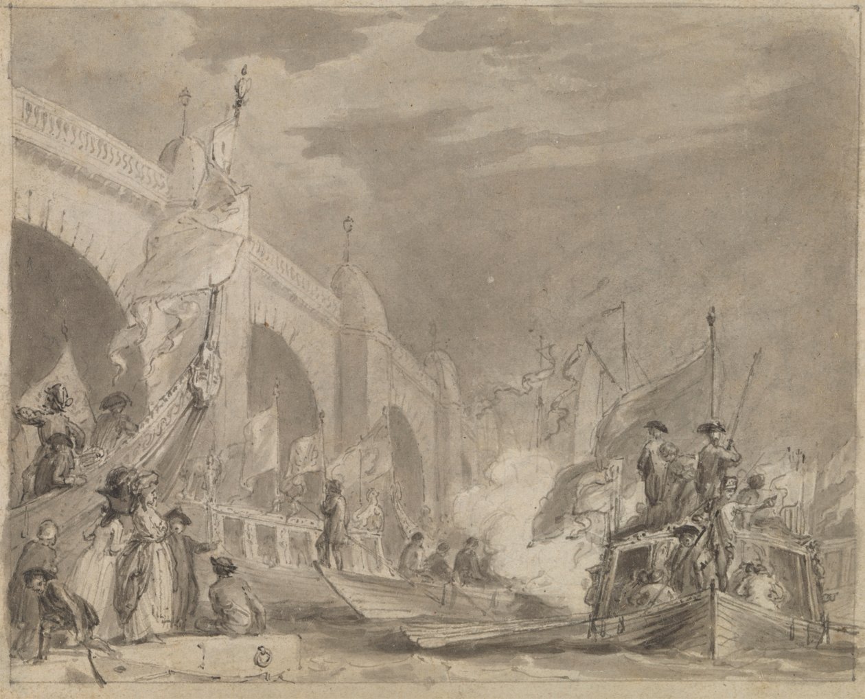 Ponte de Westminster e a Barcaça Real (A Barcaça Real e Westminster) de Thomas Stothard