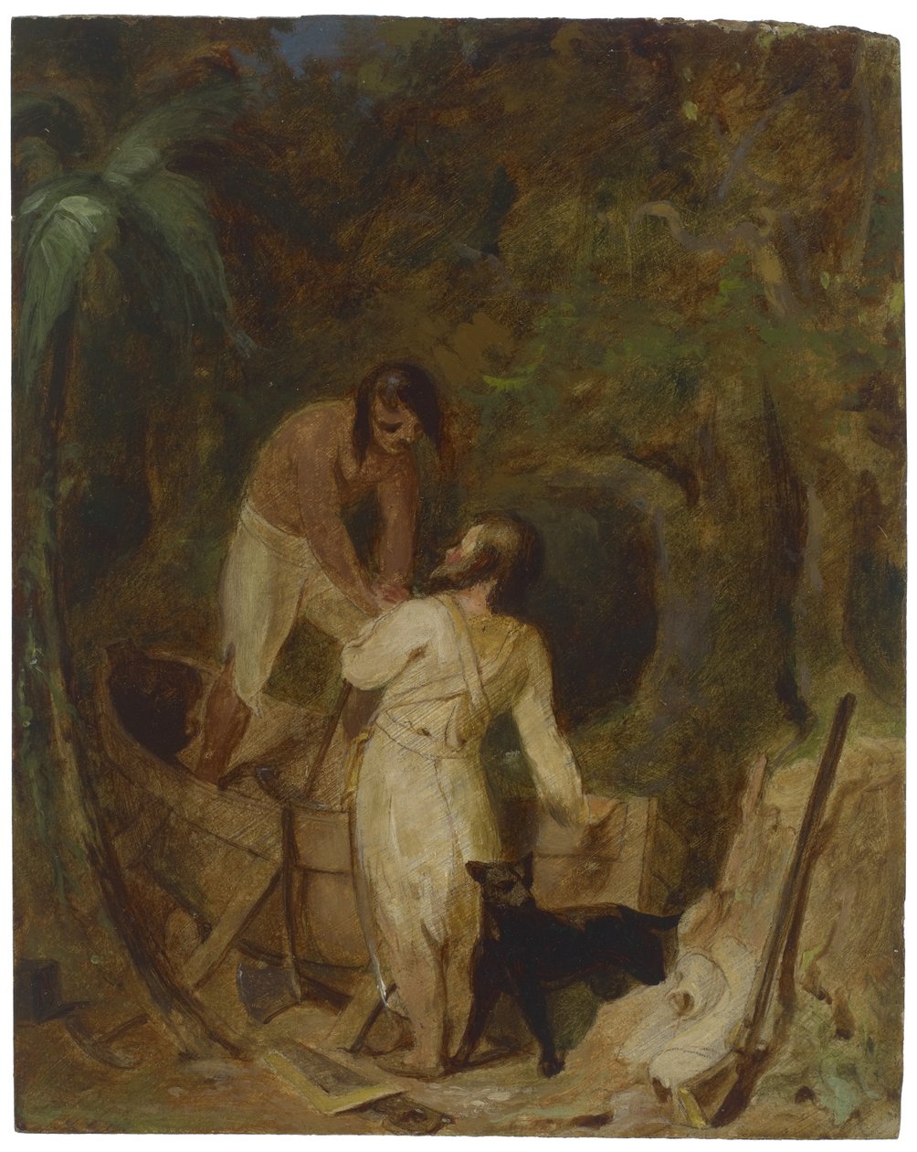 Edifício de barco por Robinson Crusoe e sexta-feira, c.1856 de Thomas Sully