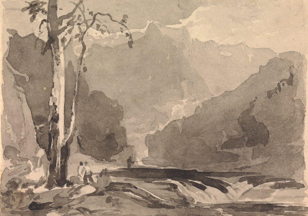 Pescadores numa Corrente de Montanha de Thomas Sully