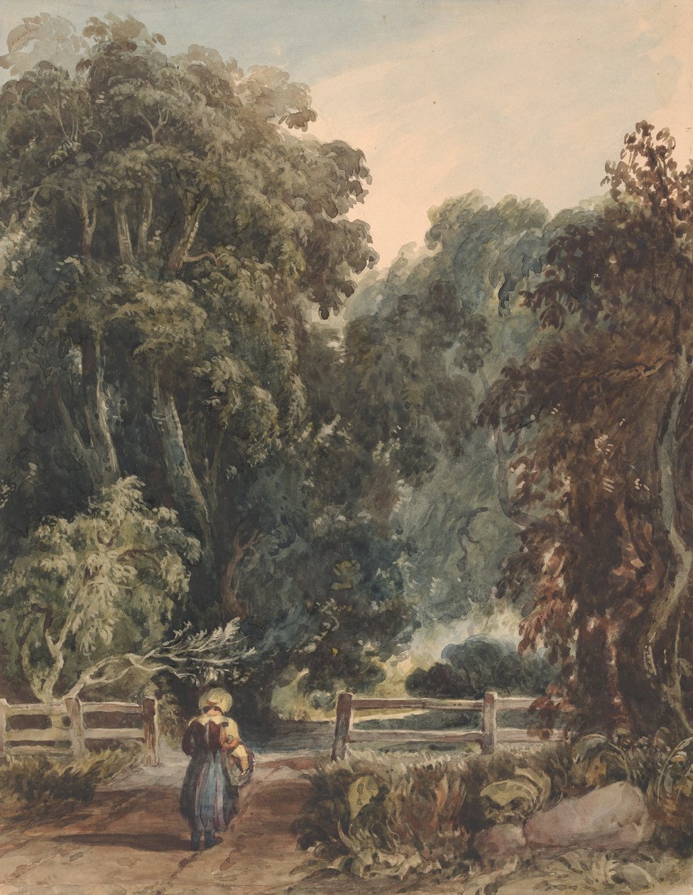 Rapariga na faixa de rodagem, a entrar na área arborizada de Thomas Sully