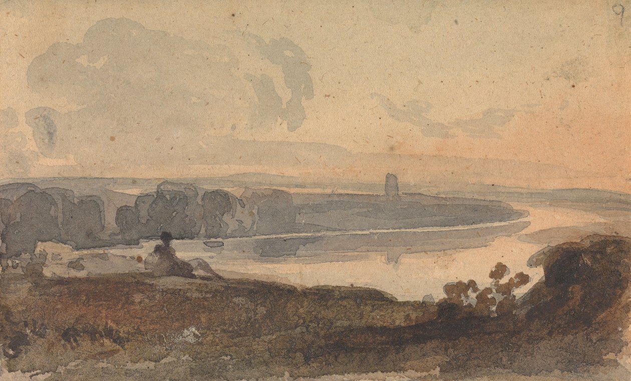 Paisagem, com o rio Winding, Figura na Colina em Primeiro Plano de Thomas Sully