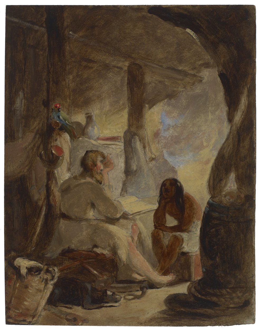Robinson Crusoe e sexta-feira na caverna, c.1856 de Thomas Sully
