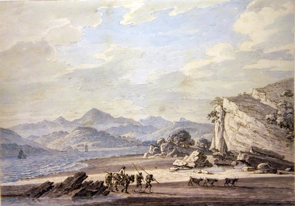 Ulverston Sands com feltros de pistão à distância (lápis, caneta e tinta e aquarela sobre papel) de Thomas Sunderland