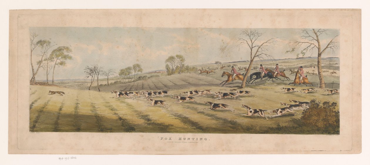 Pacote de foxhounds caça uma raposa Fox Hunting (título no objeto) de Thomas Sutherland