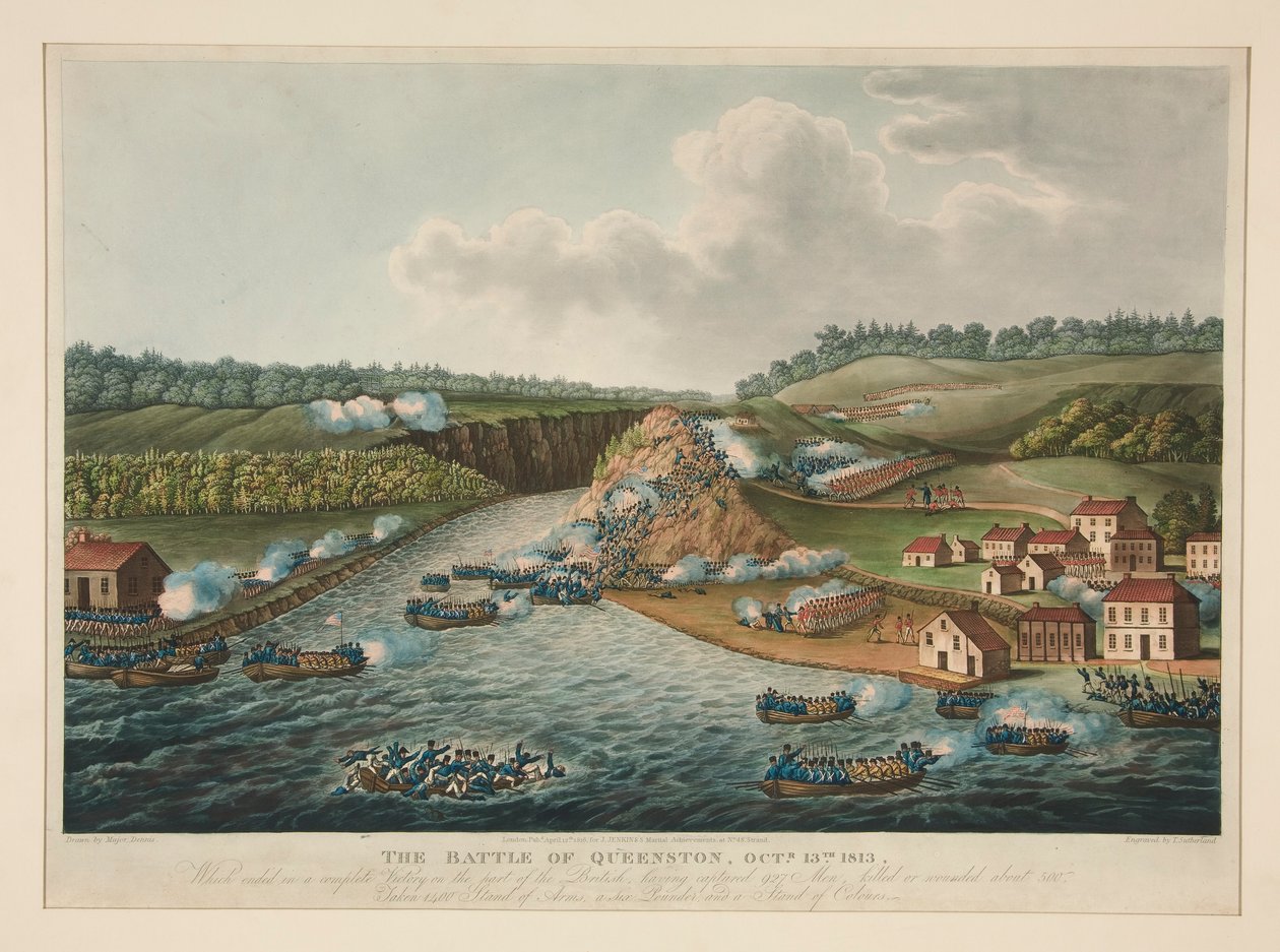 A Batalha de Queenstown, 13 de outubro de 1813, publicada por J. Jenkins Martial Achievements de Thomas Sutherland