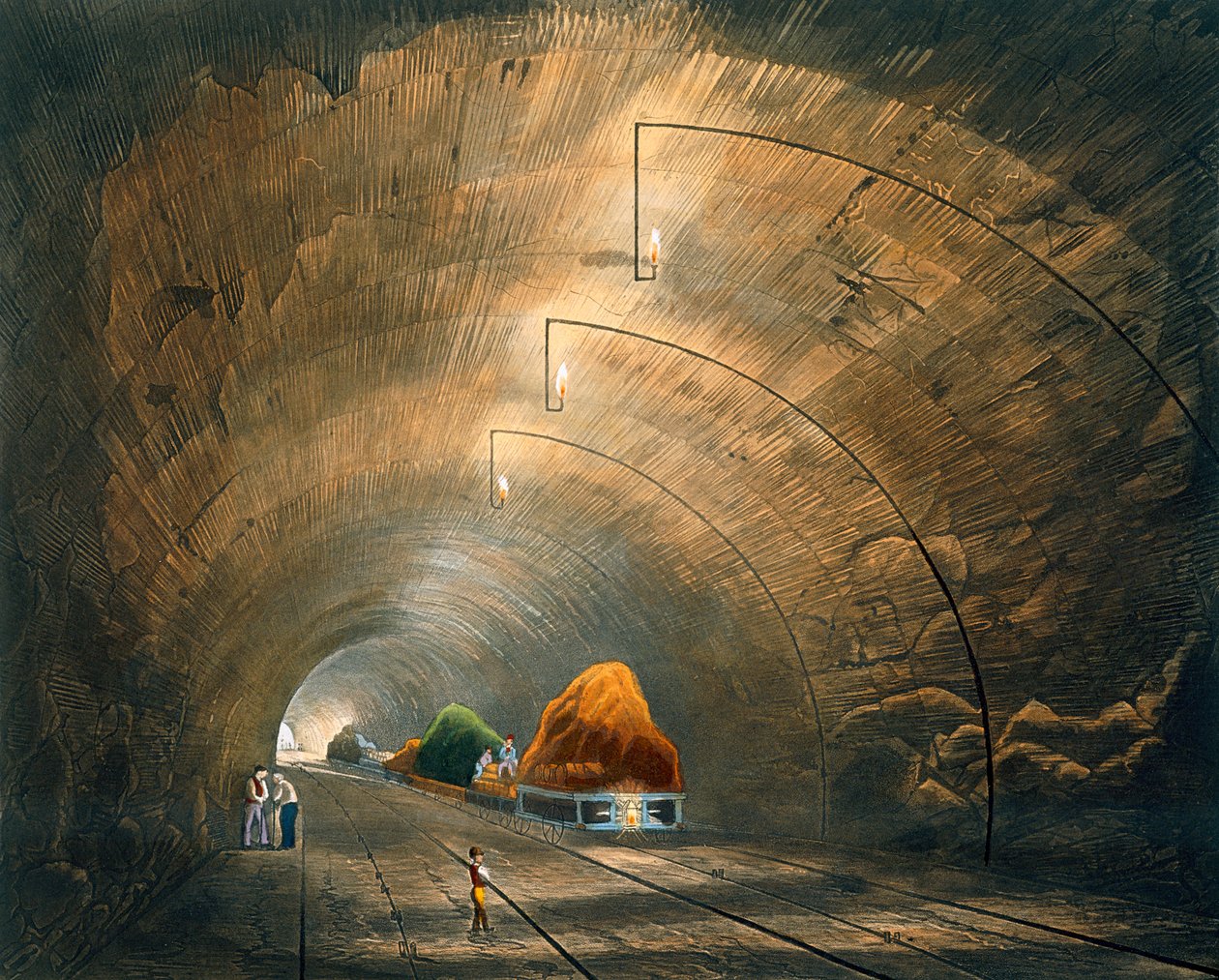 The Tunnel, de &39;Colored View of the Liverpool und Manchester Railway&39;, gravado por H. Pyall, publicado pela Ackermann und Co., Londres, 1833 de Thomas Talbot Bury