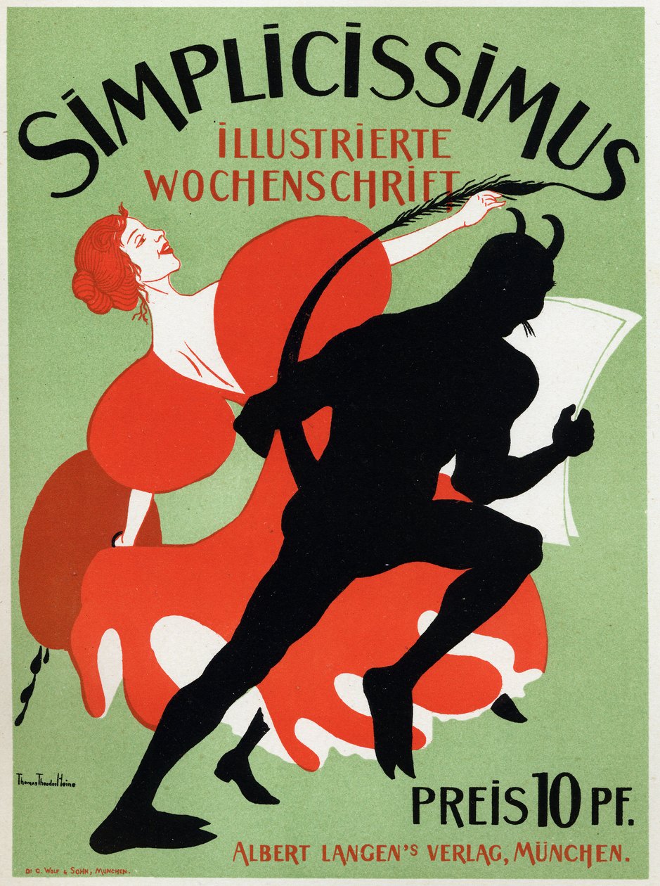 Arte. Literatura. A revista Simplicissimus. Cartaz de Thomas Thedor Heine, Alemanha, c.1890 (cartaz) de Thomas Theodor Heine