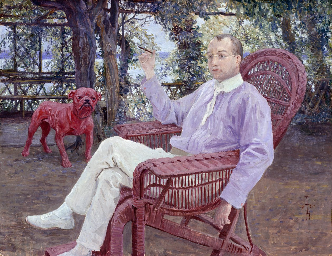 O editor de Munique, Albert Langen, no jardim de Thomas Theodor Heine