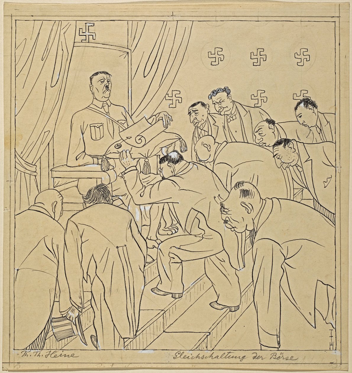 alinhamento da bolsa de valores; Simplicissimus XXXV/36, 1930 de Thomas Theodor Heine