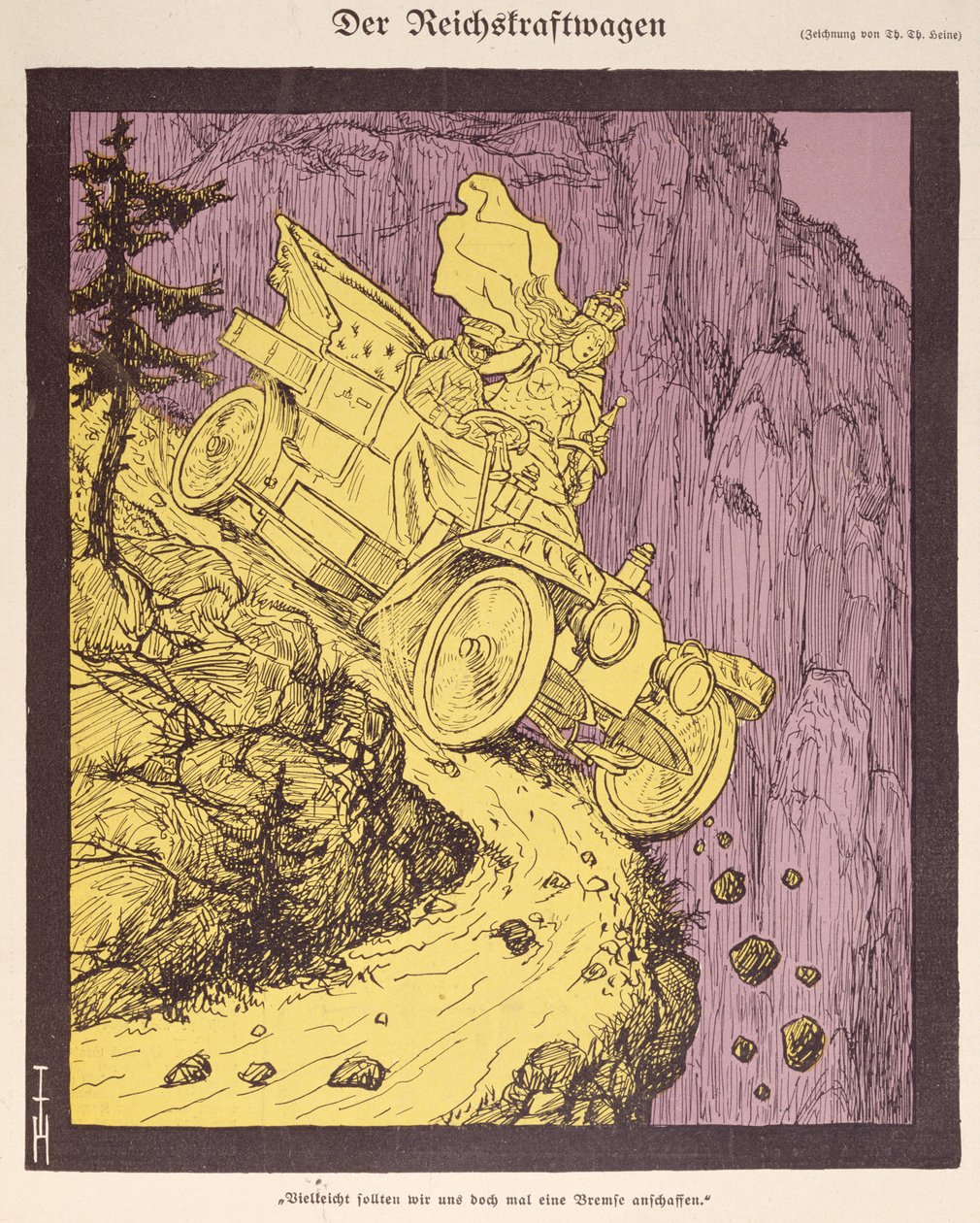 O carro do Império Alemão conduzido por Wilhelm II (1859-1941) ilustração da capa de 