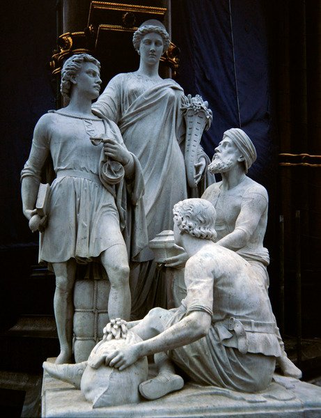 Comércio, grupo de esculturas do Albert Memorial, concluído em 1876 (granito) de Thomas Thornycroft
