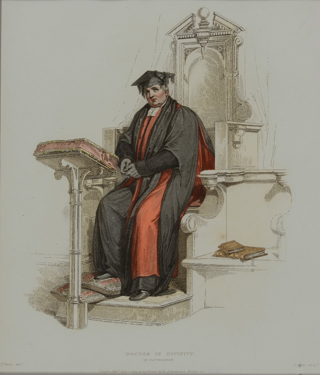 Doutor em Divindade, gravado por J. Agar, publicado em "História de Oxford" de R. Ackermann, 1814 (gravura colorida à mão) de Thomas Uwins