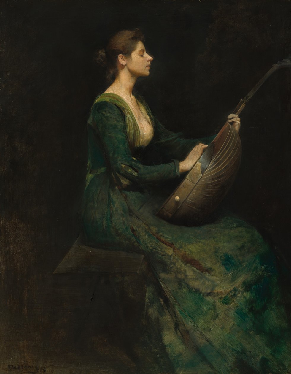 Dama com alaúde, 1886. de Thomas Wilmer Dewing
