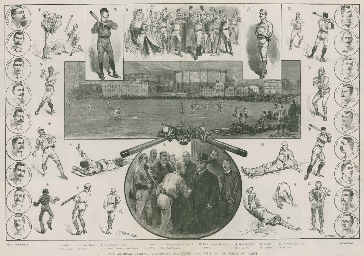 Os jogadores de basebol americanos em Kennington Oval - visita do Príncipe de Gales (gravura) de Thomas Walter Wilson