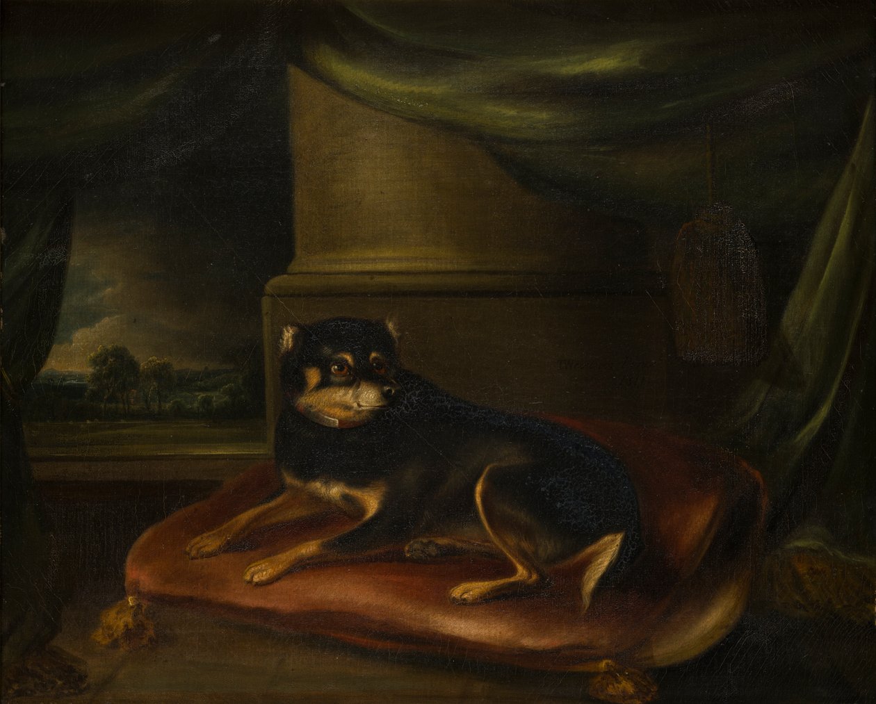 Um Terrier Favorito em uma almofada vermelha, c.1794-1843 (óleo sobre tela) de Thomas Weaver