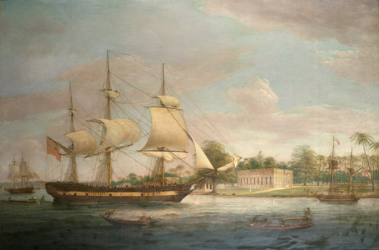 Um navio do país no Hoogly perto de Calcutá de Thomas Whitcombe