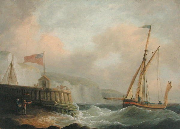 Cutter Entering Harbour (óleo a bordo) de Thomas Whitcombe