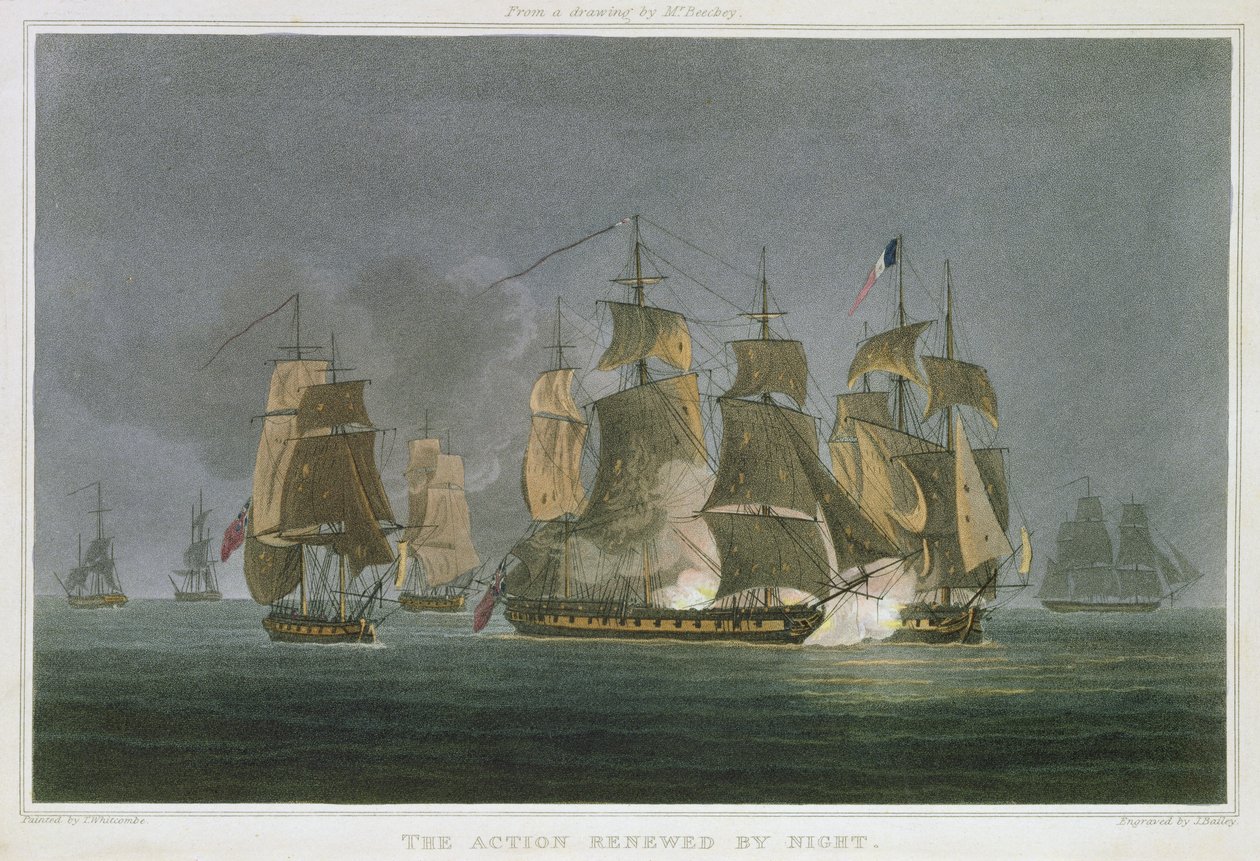 A Ação Renovada à Noite, em Madagascar, 20 de maio de 1811, gravada por J. Bailey para "A Cronologia Naval da Grã-Bretanha", de J. Ralfe, publicada em 1820 de Thomas Whitcombe
